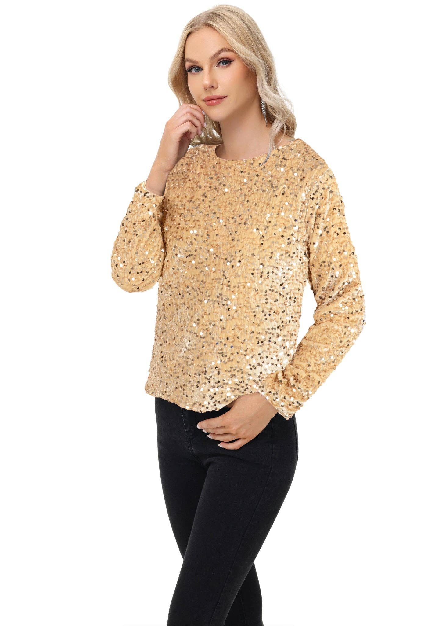 Anna Kaci Wholesale - Wholesale Blouse - Women's - Long Sleeve Sequin Tops Sparkly Glitter Evening Party20