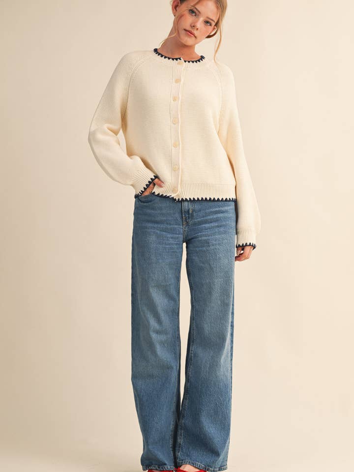 &MERCI - Wholesale Cardigan - Women's - SWEATER CARDIGAN WITH CONTRAST STITCH MSW1108427