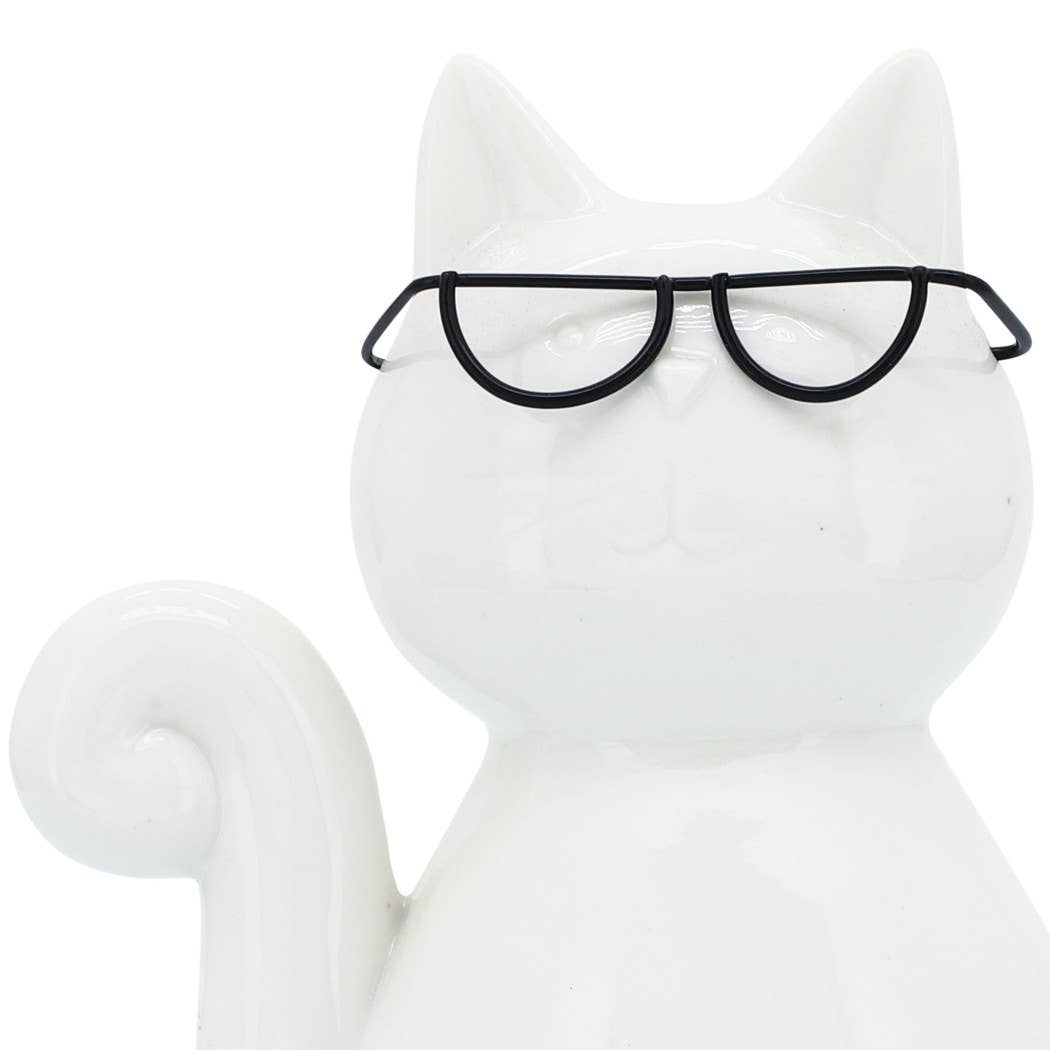 Sagebrook Home - Wholesale Decorative Figurine - Figurine - White Porcelain Cat with Glasses, 7 in.9