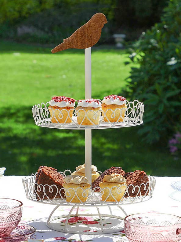 Ivory Bird Double Tier Cake Stand for wholesale by Dibor