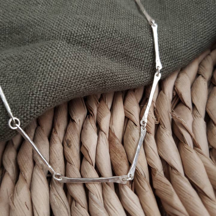 Hammered Bar Silver Necklace for wholesale by Anna Calvert Jewellery