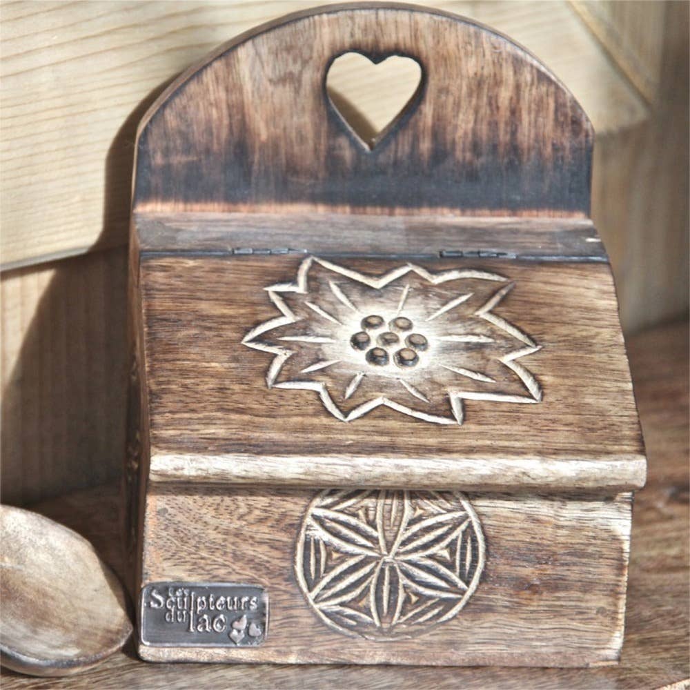 LES SCULPTEURS DU LAC – Galheteiro por atacado – Caixa de sal de madeira queimada0