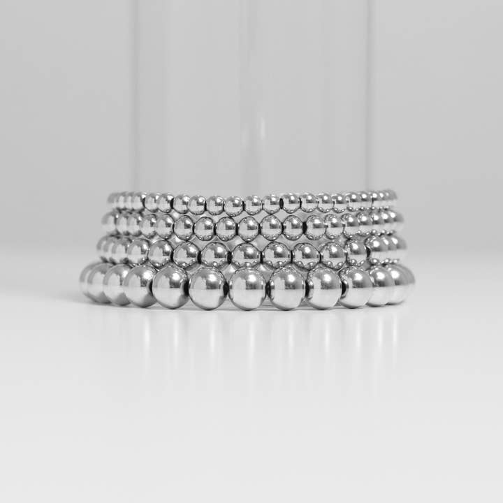 WJW - Wholesale Beaded Bracelet - Stainless Steel Metal Bead Stretch Bracelet3