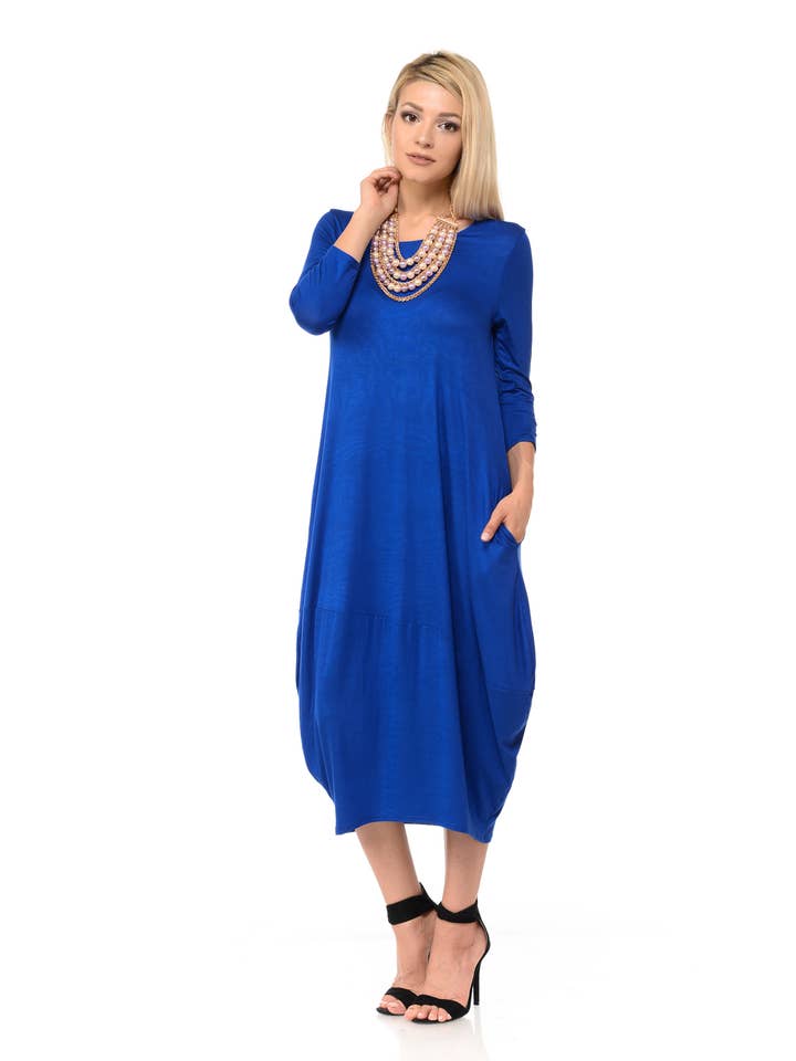 Allium - Wholesale Dress - Women's - Cocoon Midi Dress with Pockets