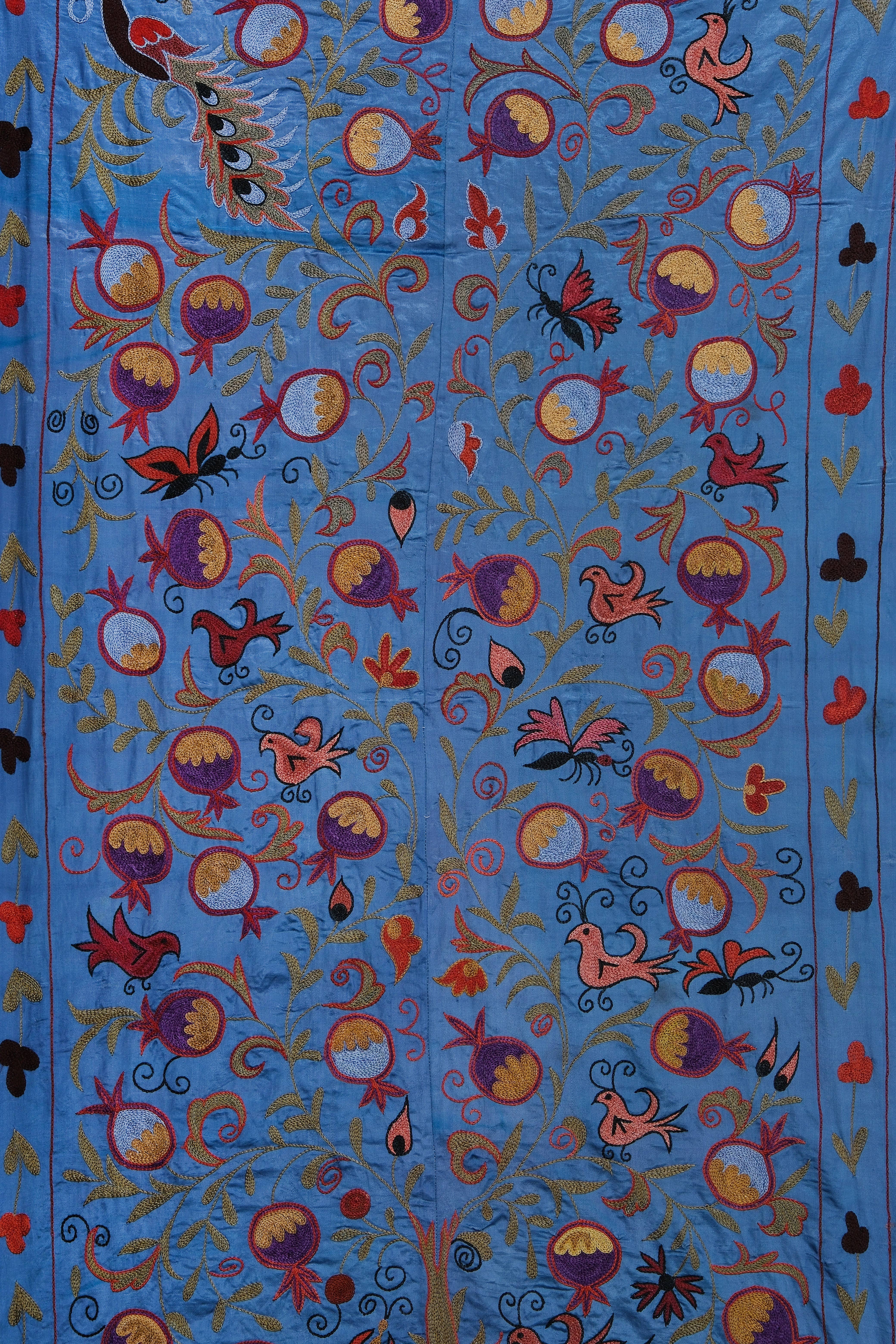 Vintage Pillows Store – wholesale Table runner – 1960s Silk Suzani Blue Runner With Tree of Life Pattern4