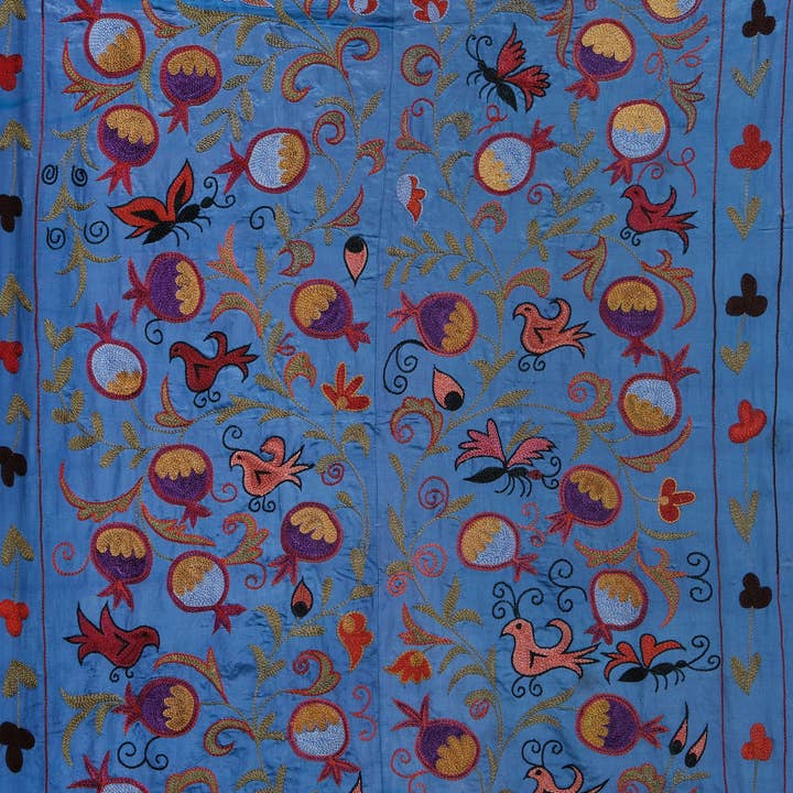 Vintage Pillows Store – wholesale Table runner – 1960s Silk Suzani Blue Runner With Tree of Life Pattern4