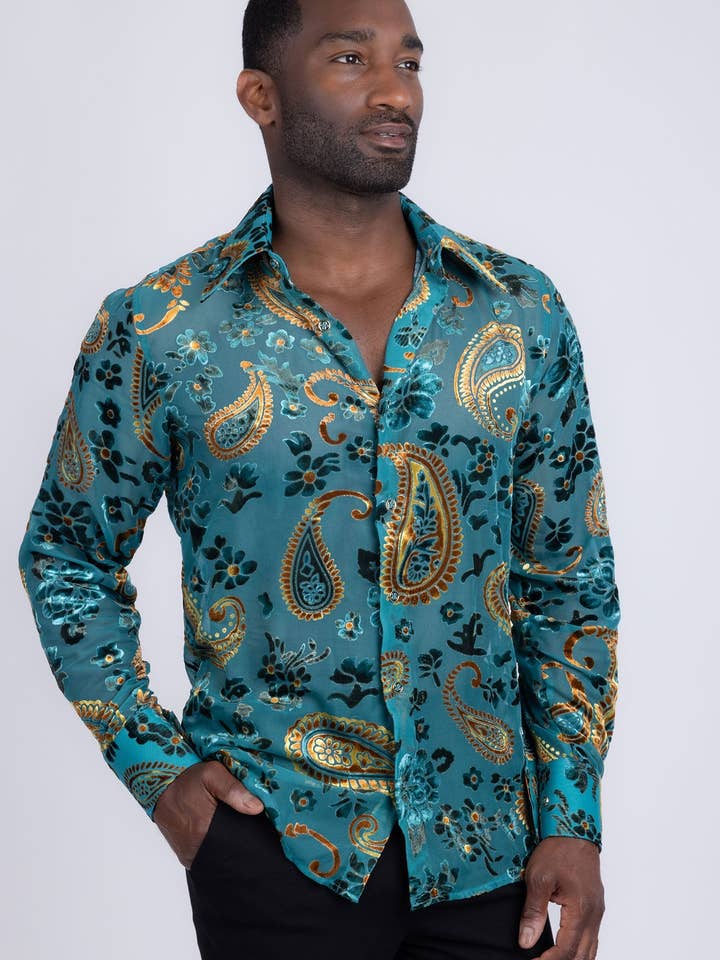 Men's See Through Paisley Long Sleeve Shirts 5B17 for wholesale by BARABAS