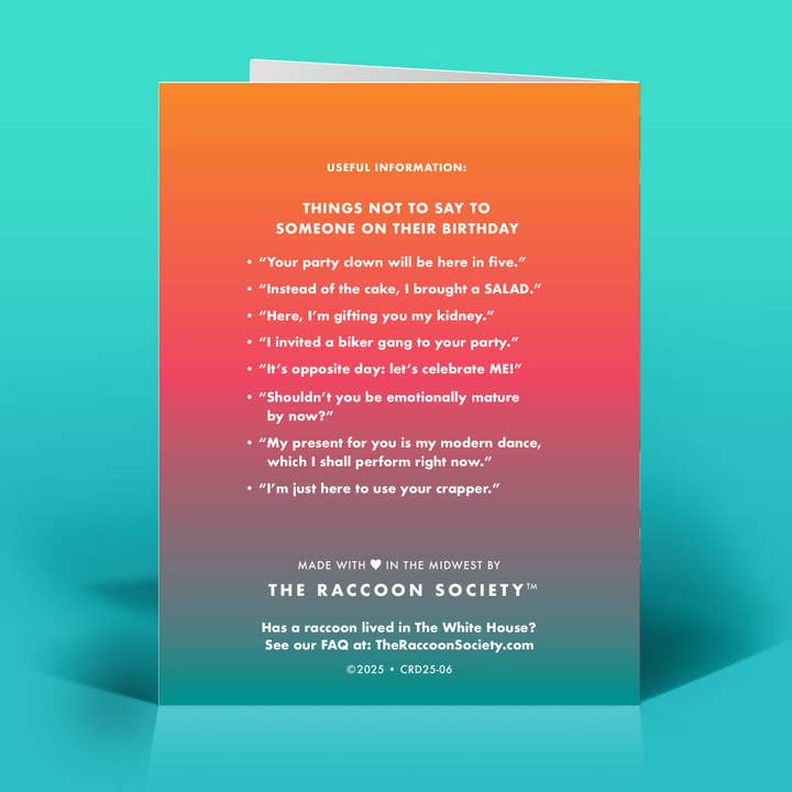 The Raccoon Society - Wholesale Birthday Card - Rager Birthday Card1