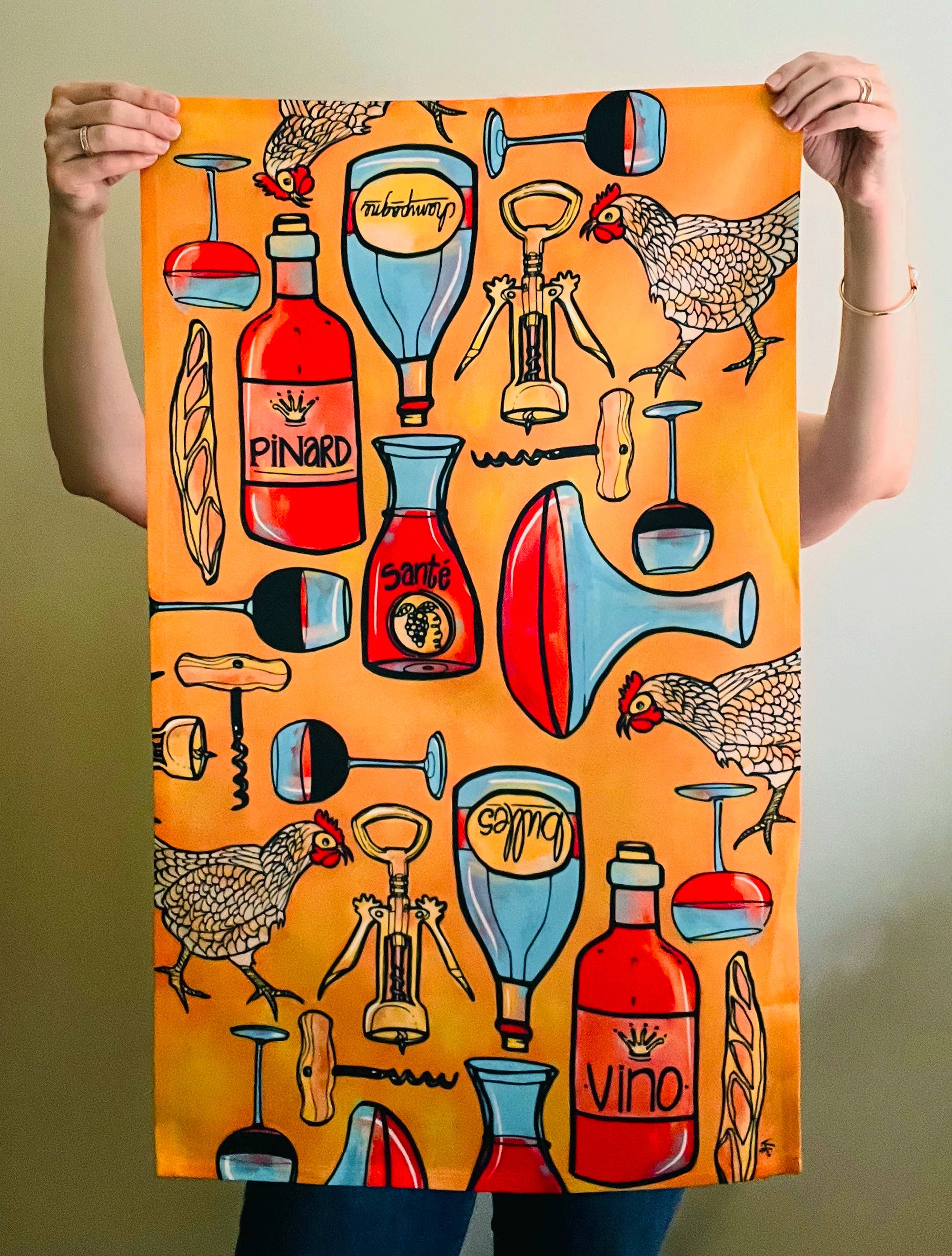 Atelier Vero Wholesale – Großhandel Geschirrtücher – Wine and Chickens Geschirrtuch, lustiges und farbenfrohes Küchentuch0