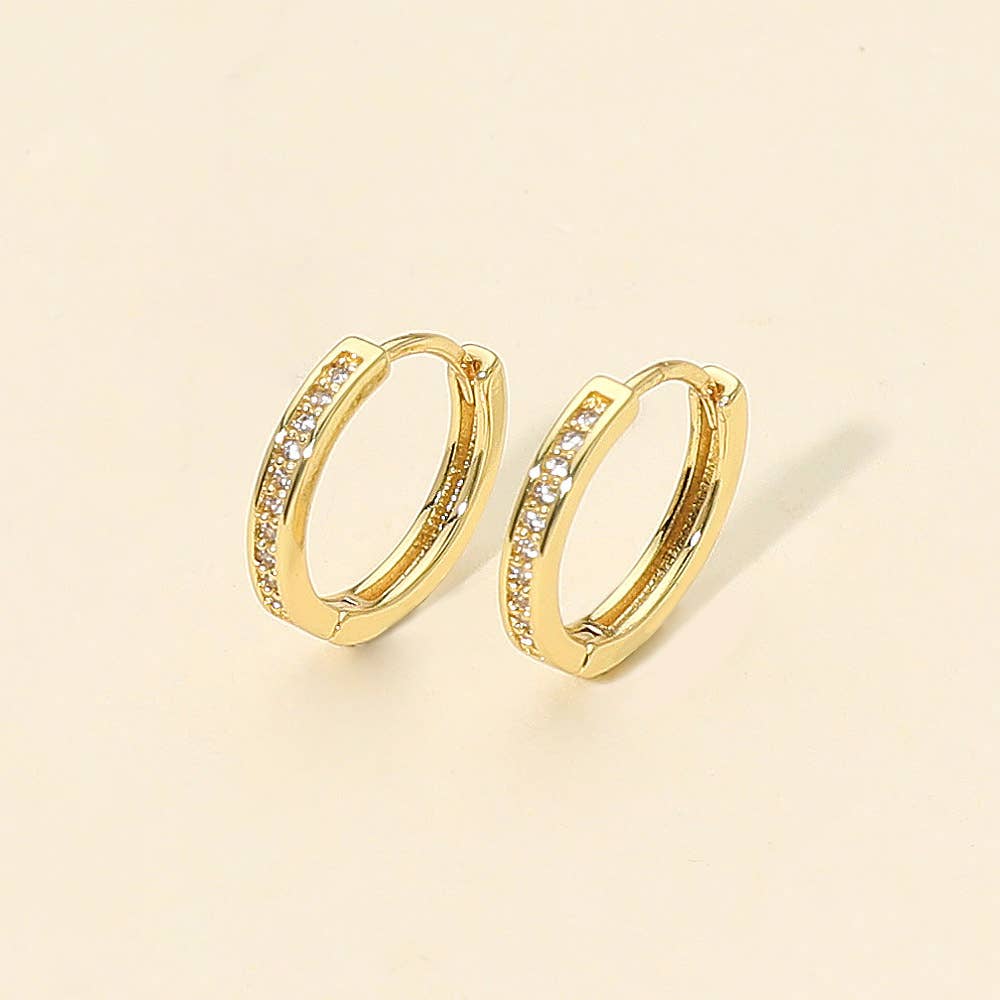 Sensibling Corp. - Vente Petits anneaux - Boucles d'oreilles créoles mini huggie pavées de pierres CZ plaquées or 14K