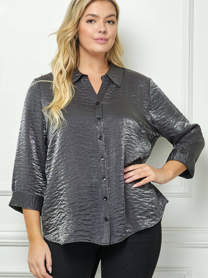 Winslow Collection - Wholesale Button Down Shirt - Women's - PLUS SIZE STARLIGHT SHIMMER JOHNNY COLLAR BLOUSE5