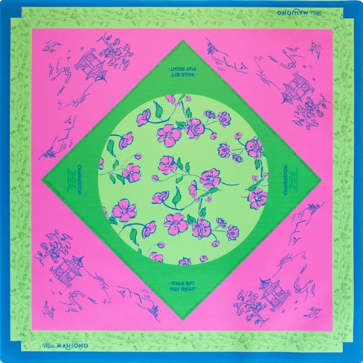 Miss Mahjong - Wholesale Board Game - Cherry Blossom Mahjong Playing Mat (Jade)1