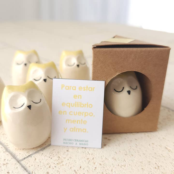 Picuru ceramicas - Vente Figurine décorative - Amulette Hibou Énergétique (5 langues)2
