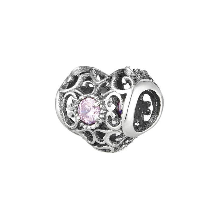 925 mm Sterling Zilveren Hart Bedel en Roze Zirkonia voor wholesale door Angel devil both sl