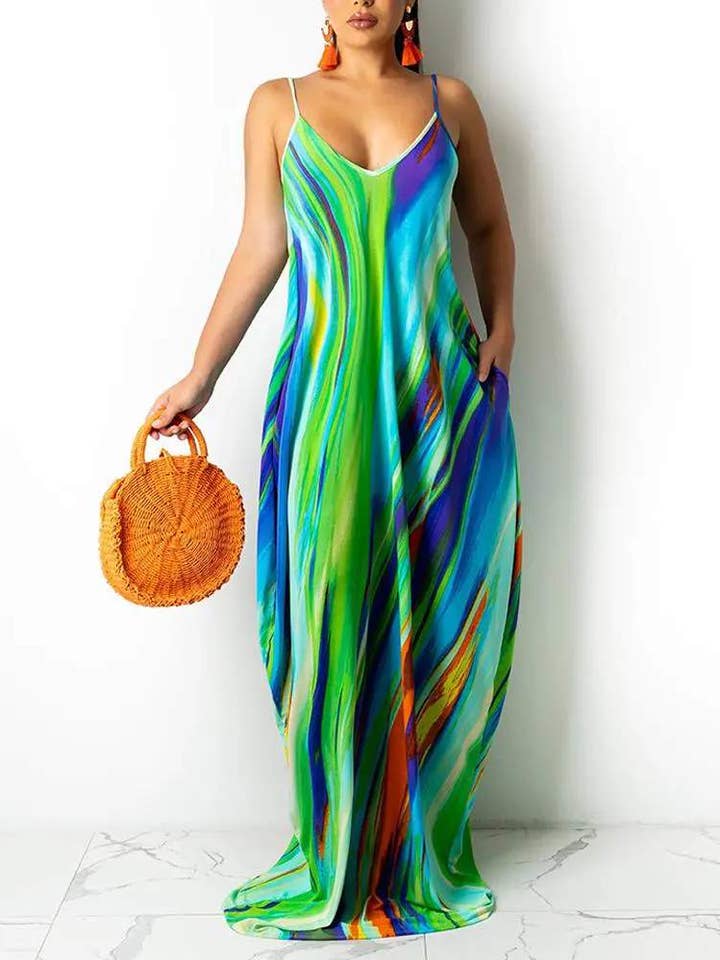 vestido casual de camisola con diseño de bolsillo con estampado tie dye para venta al por mayor de Flarix