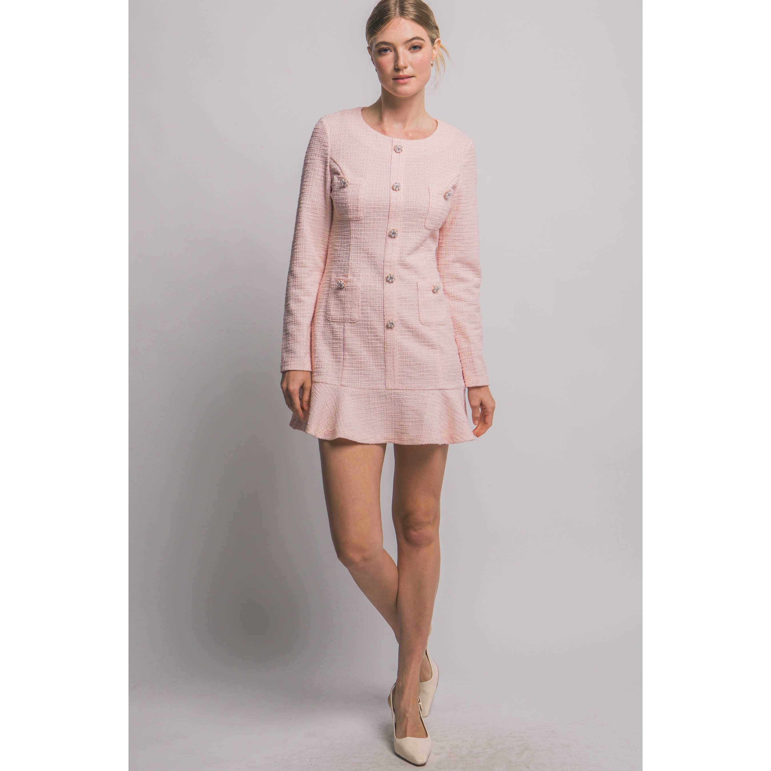 Paperdoll - Wholesale Dress - Women's - Long Sleeve Tweed Single Breasted Dress9