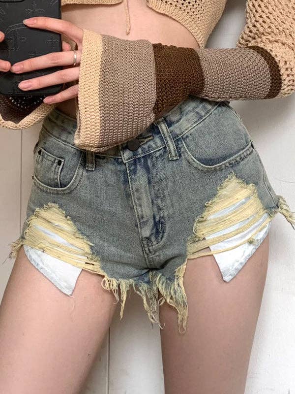 Your Beautiful Boutique – wholesale Shorts – Women’s – Tasseled Burlap Denim Shorts1