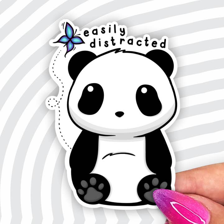 Easily Distracted Panda 3" Sticker for wholesale by AK Project Unicorn