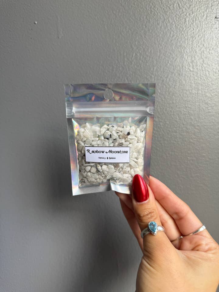 Rainbow Moonstone Crystal Chip Bags for wholesale by Sapphire & Sage
