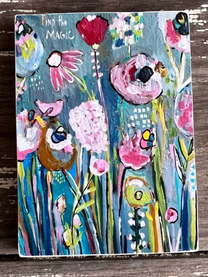 Aimant d'art floral : Impression sur bois fantaisiste, trouvez la magie pour la vente par Sunshine Girl Designs
