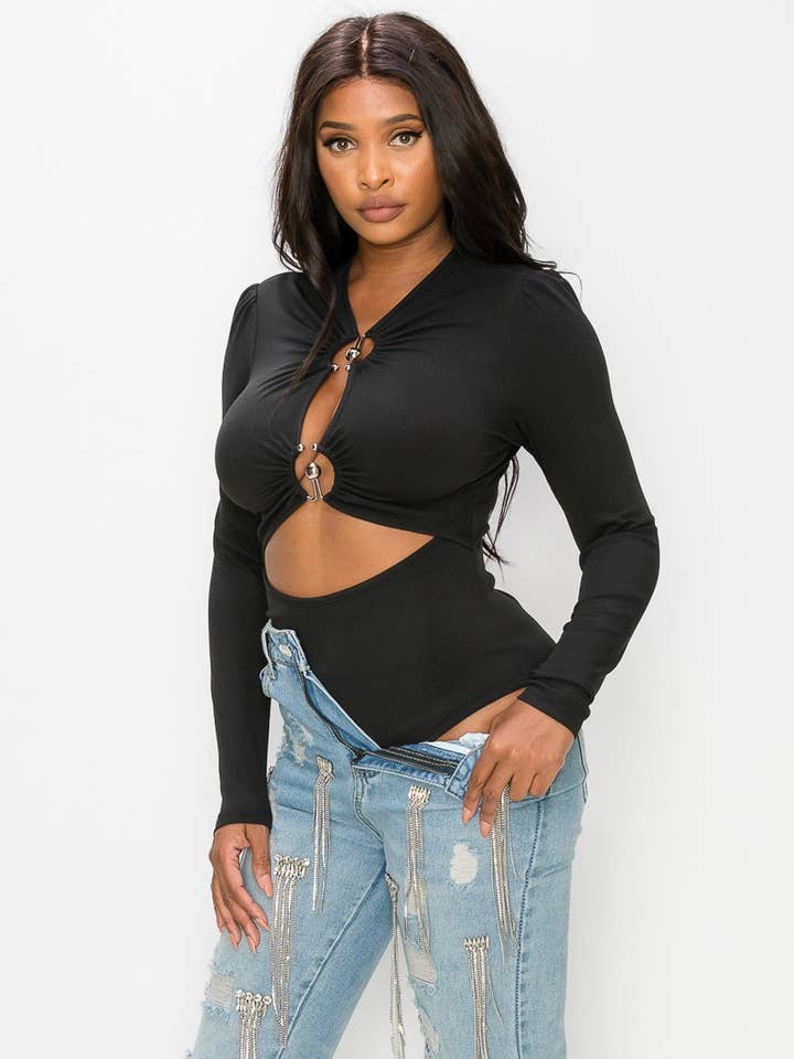 BODY MANICA LUNGA A COSTINA TAGLIATA SUL DAVANTI per la vendita all'ingrosso da parte di Shop Michella