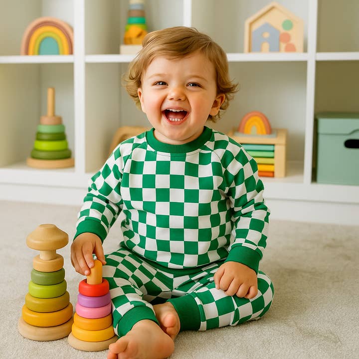 Checker Greatest Green Crew Neck Jogger Set for wholesale by Sweet Bamboo