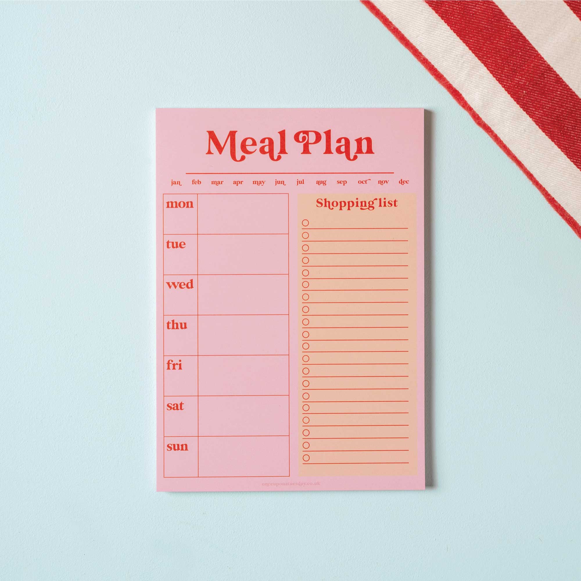Good Tuesday (Once Upon a Tuesday) β wholesale Planner β Weekly Meal Planner & Shopping List Pad A5 | Pink & Red