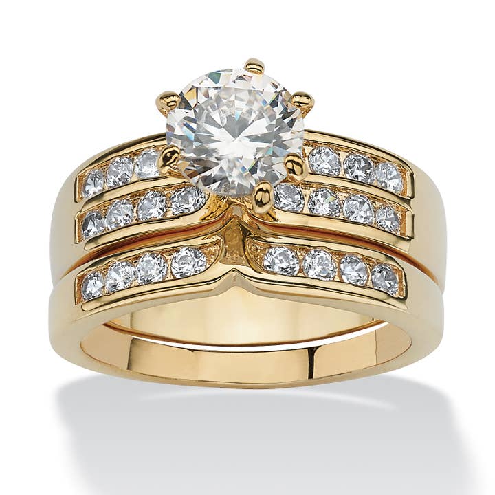 2.89 TCW Round Cubic Zirconia Bridal Ring Set Goldtone for wholesale by PalmBeach Jewelry