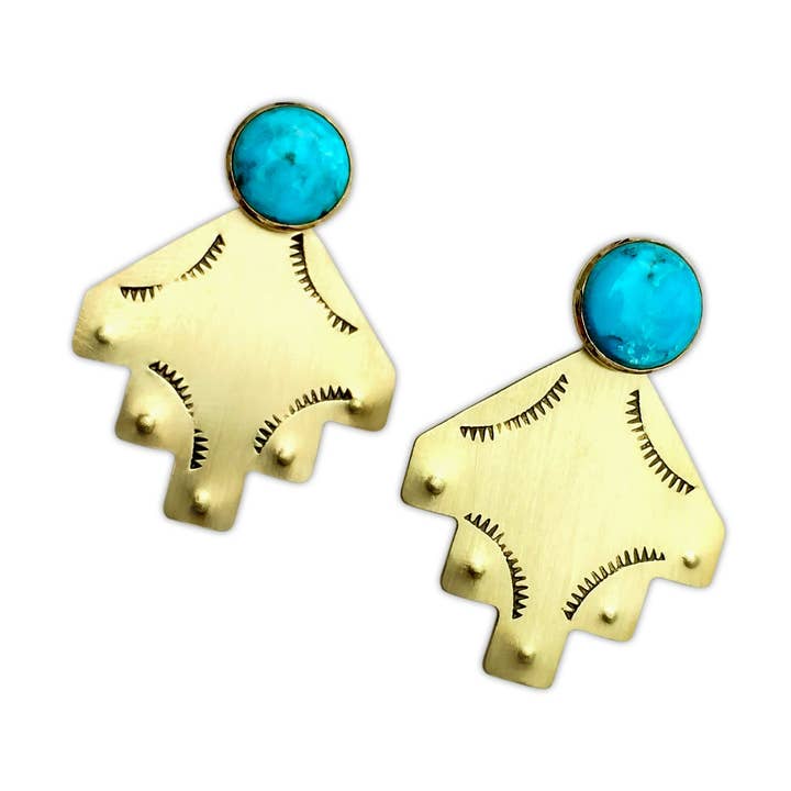 Stamped Brass Ear Jackets w/ 8mm Semi-Precious Stone for wholesale by LUNASOL