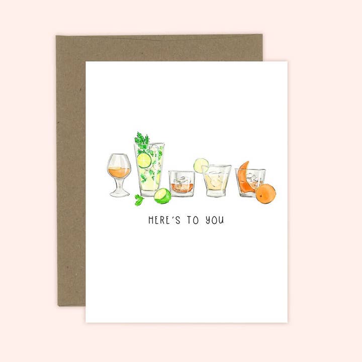 Here's to you! Cocktail Greeting Card - Celebration for wholesale by Almeida Illustrations