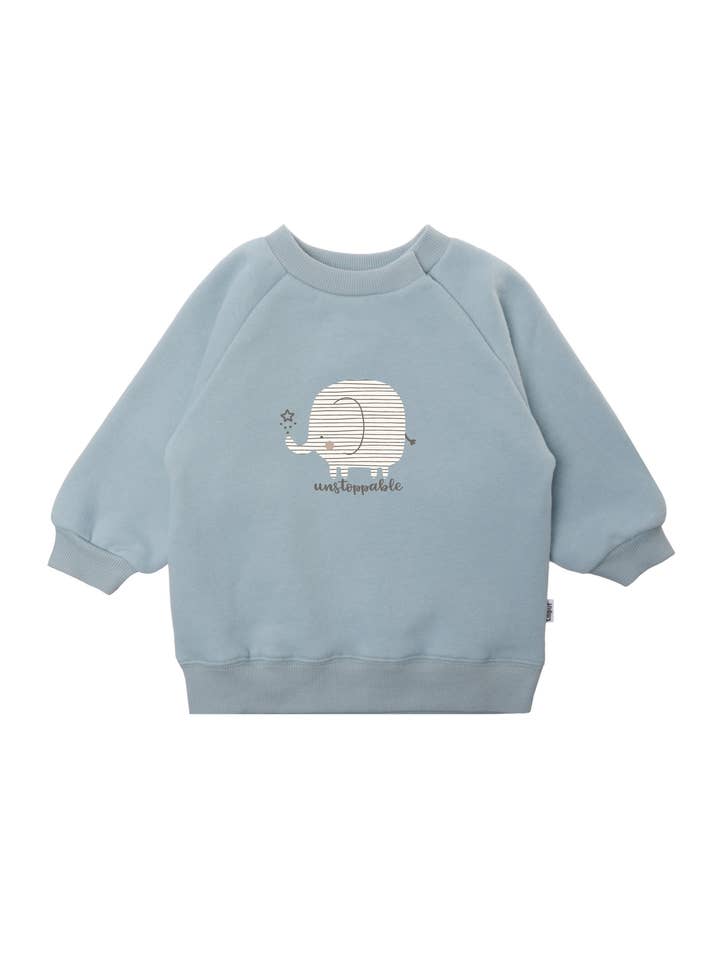 Felpa azzurra con stampa "Elefante" per la vendita all'ingrosso da parte di Liliput