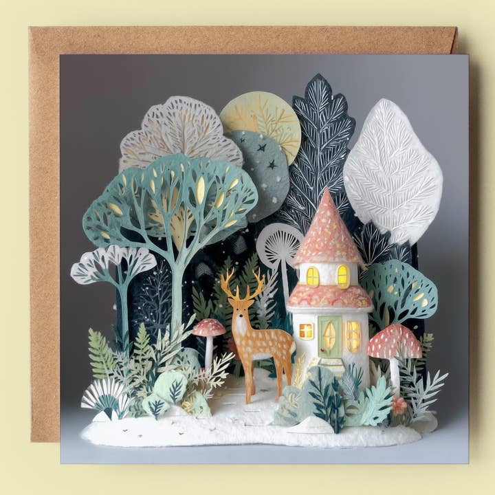 Winter Deer Forest 2D Print Shadow Box Card for wholesale by Good Post Day