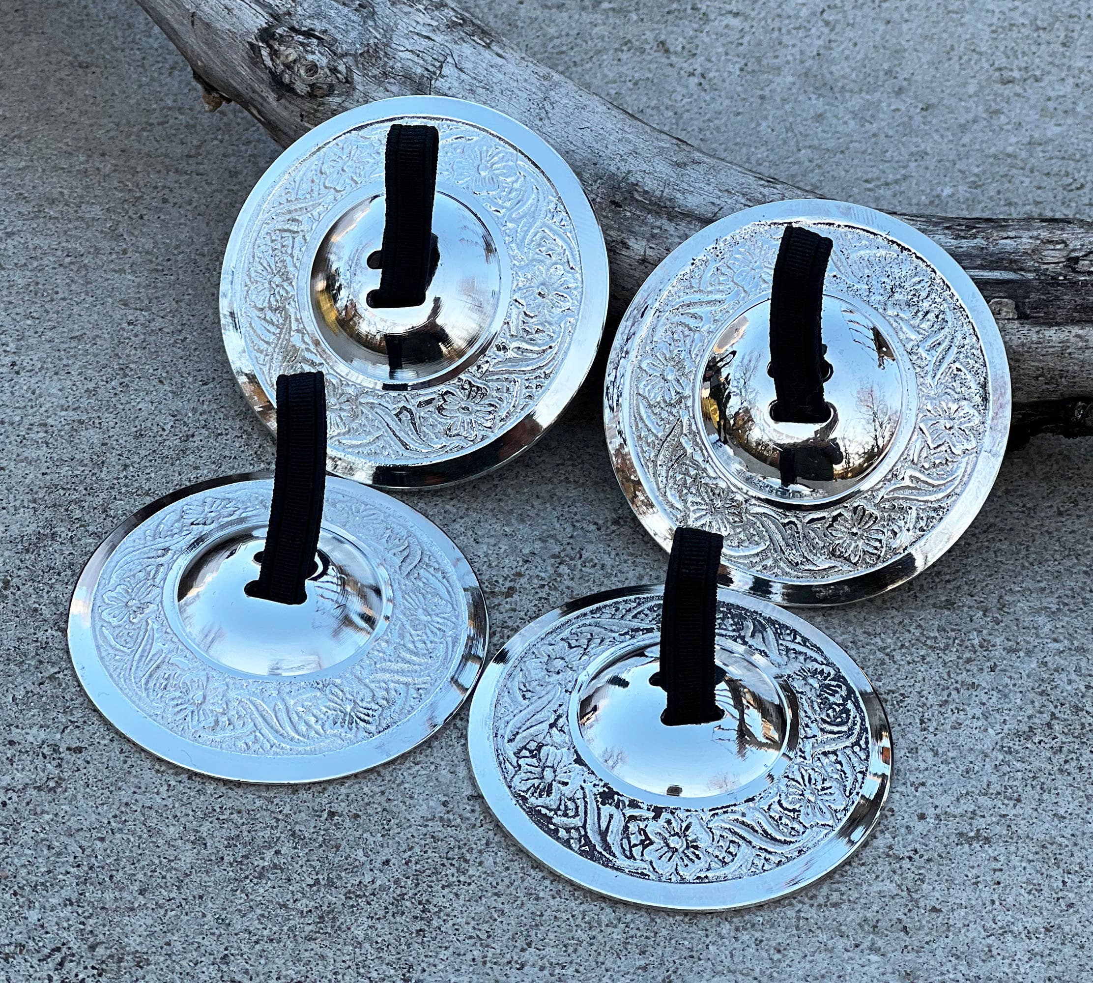 Lungta Imports – wholesale Musical instrument – 2 Pairs Brass Floral Finger Cymbals Zills for Belly Dance5