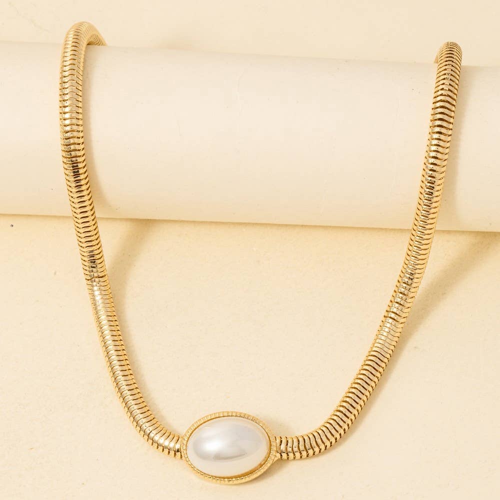 Anarchy Street - Wholesale Link & Chain Necklace - Oval Pendant Metallic Flexible Snake Chain Necklace1