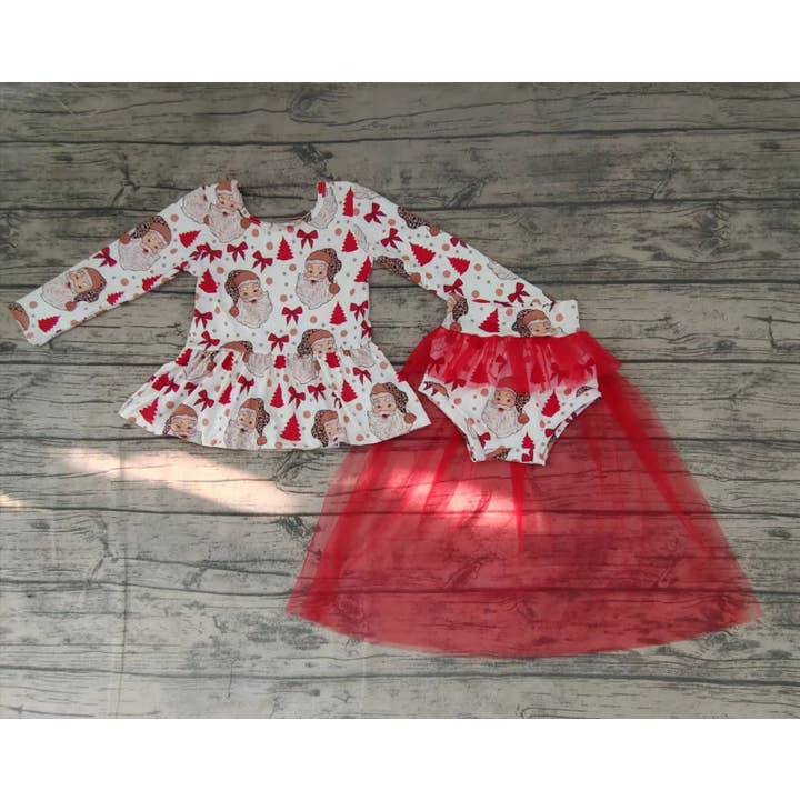 Aier Wholesale - Wholesale Clothing set – Baby - Baby Girls Christmas santa bow tutu bummie skirts sets1