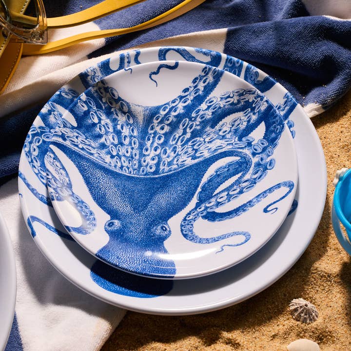 Caskata - Wholesale Salad Plate - Lucy the Octopus Melamine Salad Plates, Set of 4