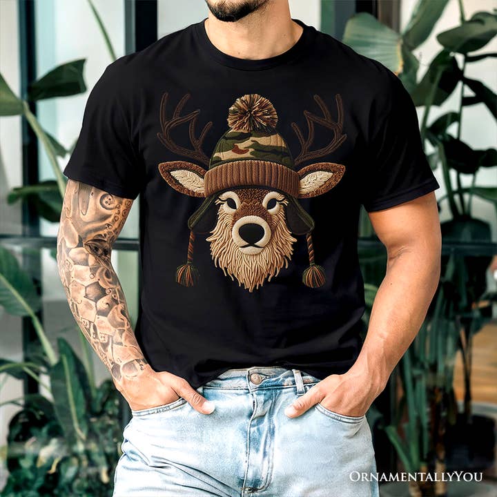 Deer Head Camo Hat Christmas T-Shirt, Imitation Latch Hook for wholesale by OrnamentallyYou