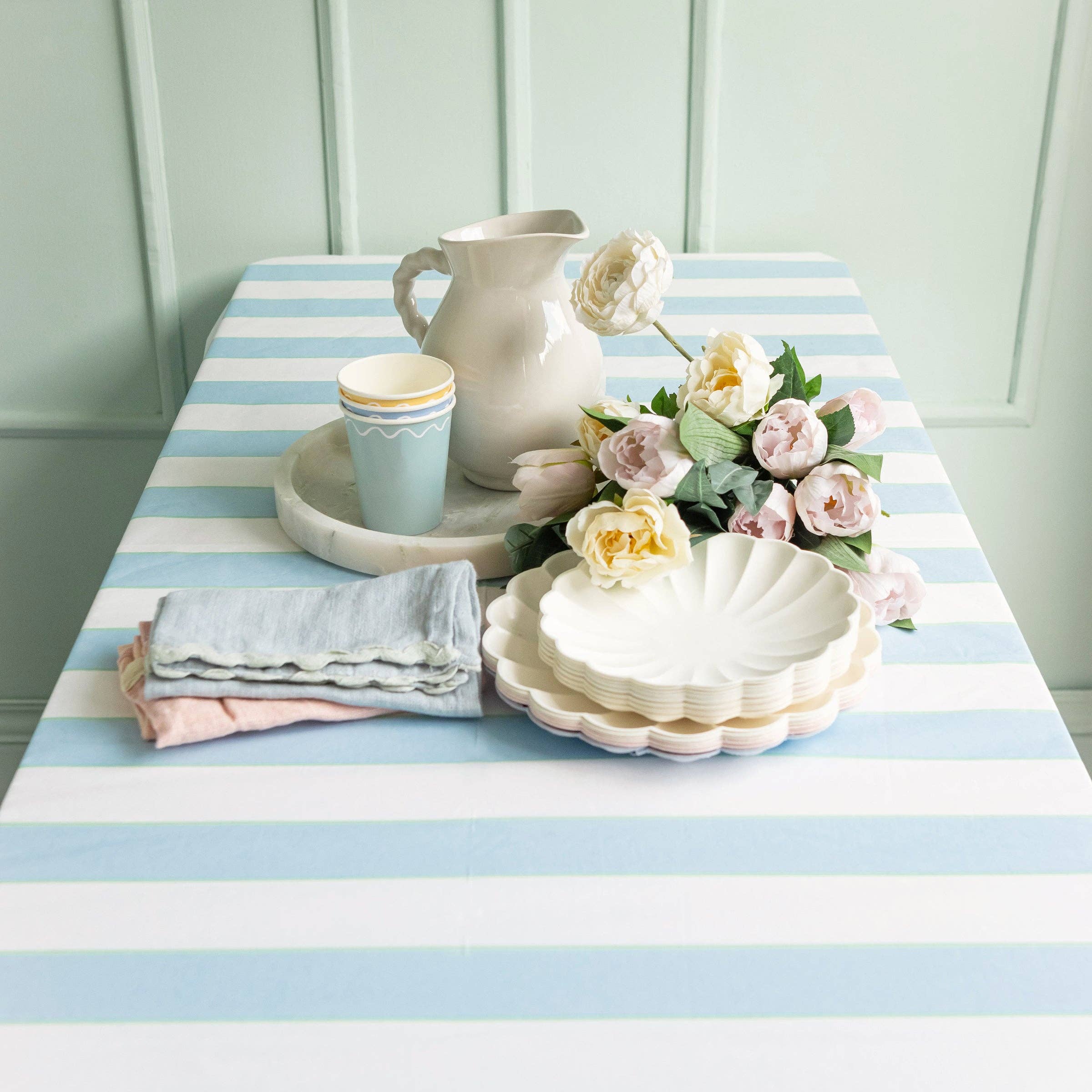 Meri Meri – wholesale Disposable table cover/runner – Pale Blue Striped Tablecloth1