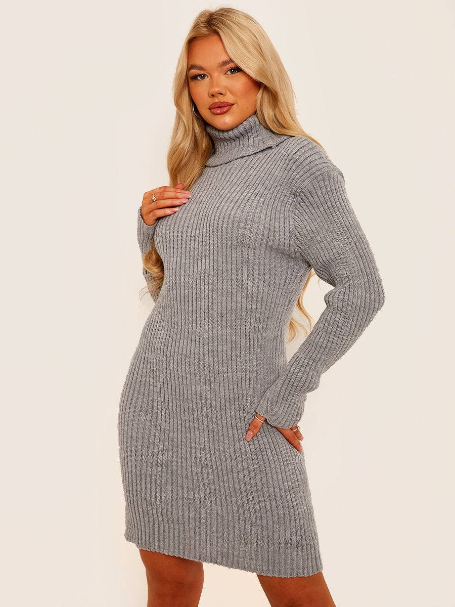 Stylewise Direct – wholesale Dress – Women's – Ribbed Knitted Roll Neck Bodycon Dress1