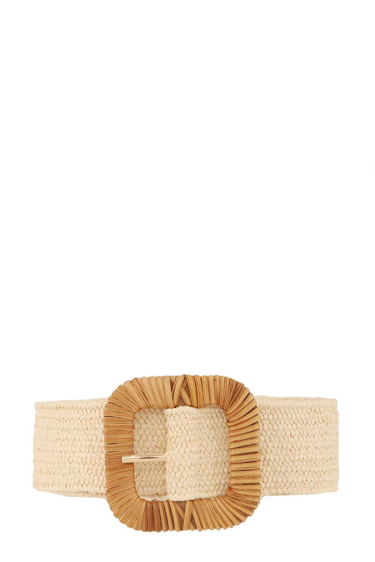 anbfashion - Wholesale Belt - Women's - STRAW WRAPPED ROUND RECTANGLE ELASTIC BELT DB12171