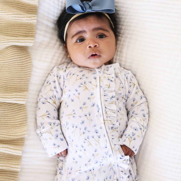 Caden Lane - Wholesale Jumpsuit - Baby - Blake's Blooms Bamboo Waffle Zipper Ruffle Footie2