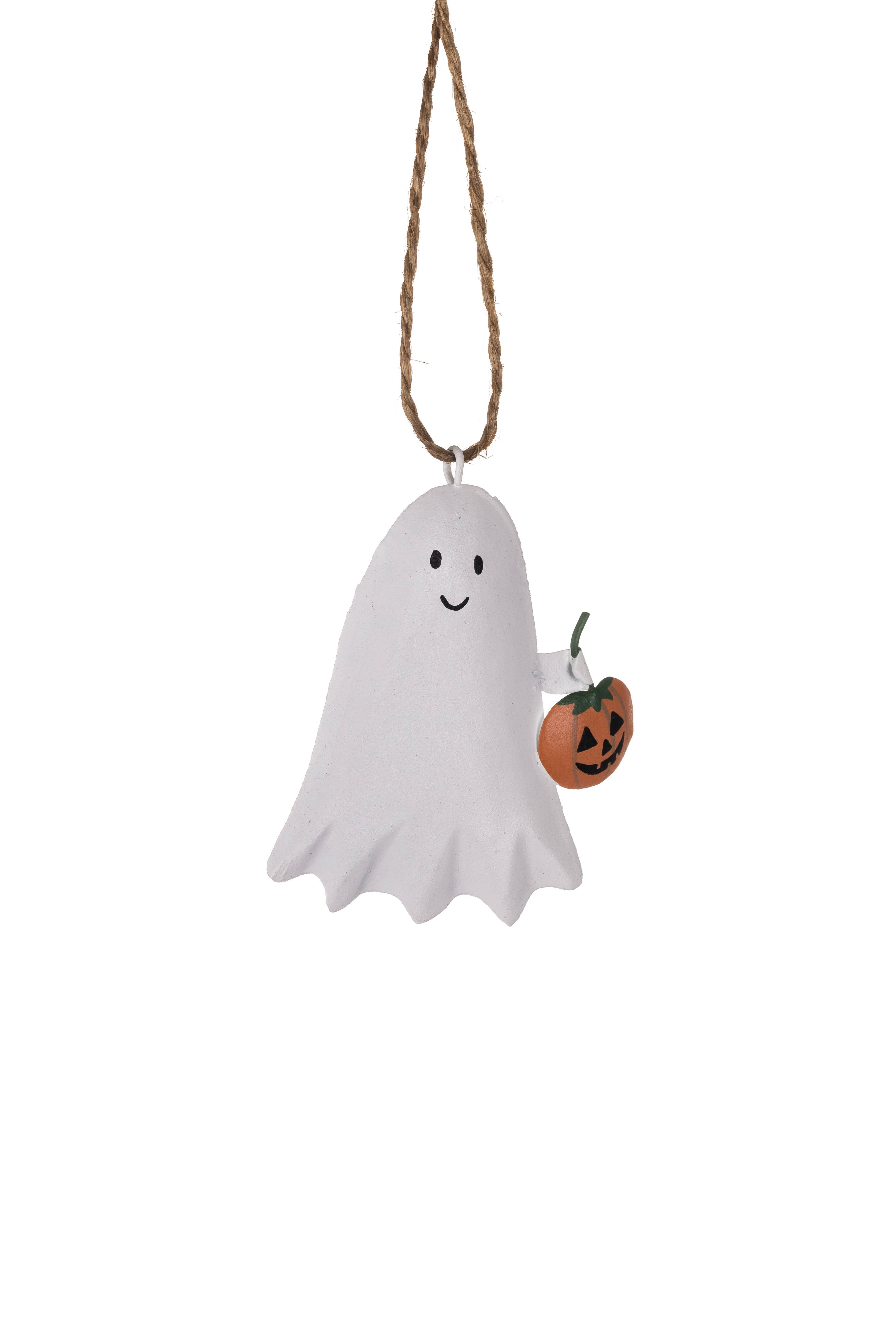 Shoeless Joe Ltd – wholesale Ornament – Tin Ghost with Pumpkin