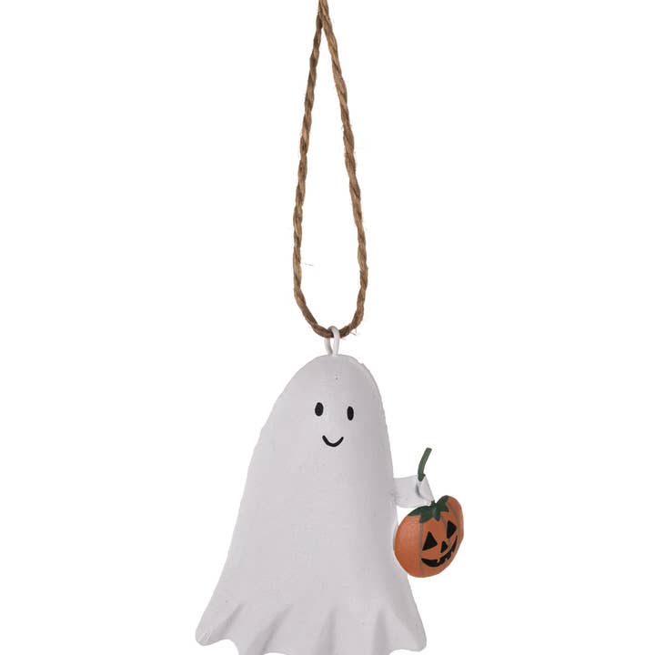 Shoeless Joe Ltd – wholesale Ornament – Tin Ghost with Pumpkin0