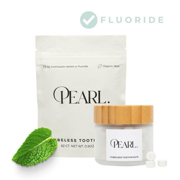 VIAI Beauty - Wholesale Toothpaste - Starter Kit: The Pearl Jar - White Sea Glass & Fluoride Mint Toothpaste Tablets | 62 Tablets | Refill Pouch