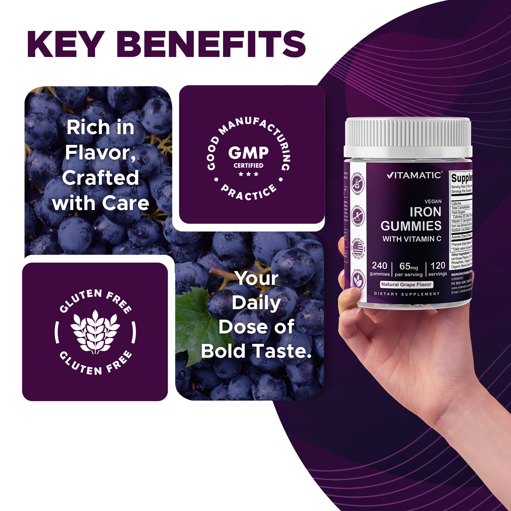 Vitamatic - Wholesale Oral Supplement/Vitamin - Vitamatic| Iron 65 mg Gummies Supplement | 240 Vegan Gummies4