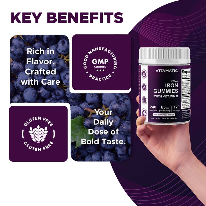 Vitamatic - Wholesale Oral Supplement/Vitamin - Vitamatic| Iron 65 mg Gummies Supplement | 240 Vegan Gummies4