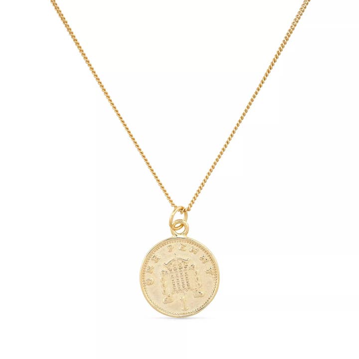 Chunky 18K Gold Lucky Penny Coin Medallion Necklace for wholesale by Elk & Bloom