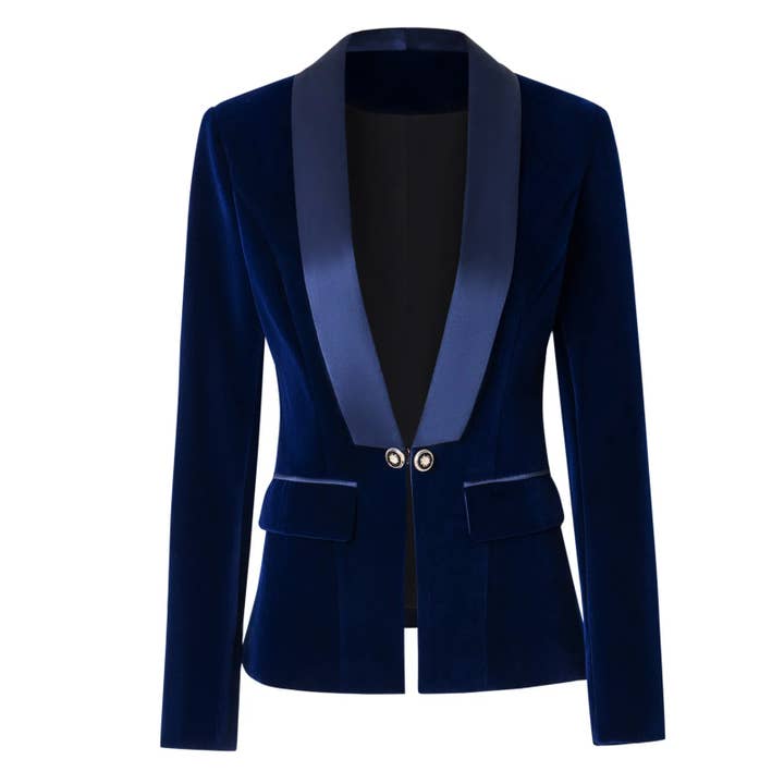 Productseeker - Wholesale Blazer - Women's - BL032 Velvet Blazer V-neck Suit with Satin Collar Slim Suit2