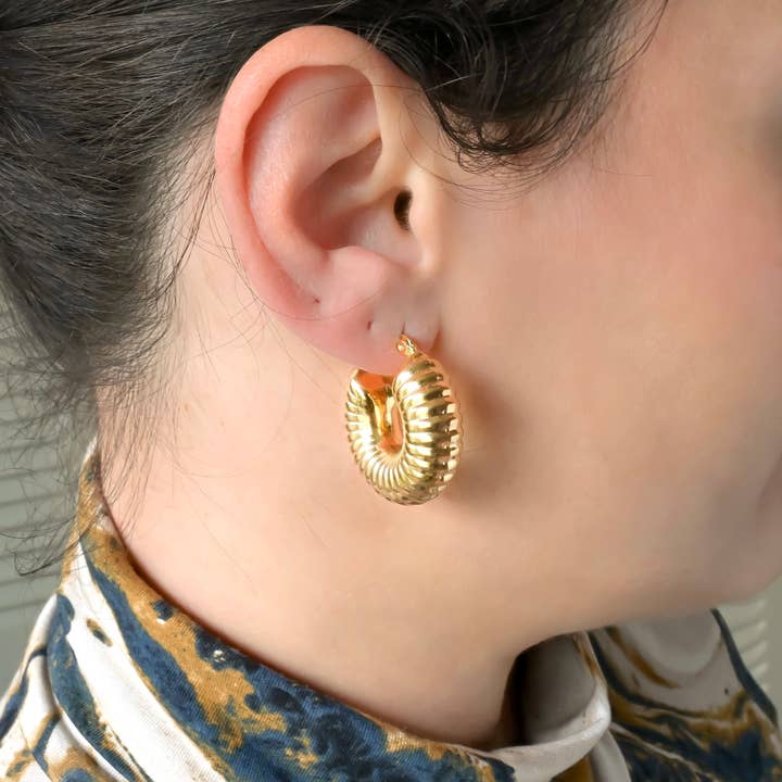 Textured Chunky Hoops - Waterproof Thick Gold Snail Hoops for wholesale by Blueyejewelry