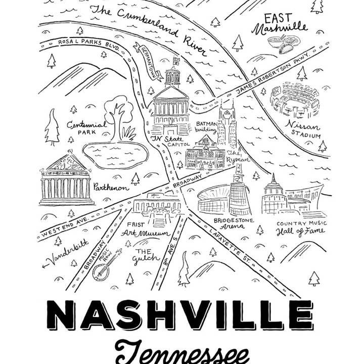 Nashville - Print - 8x10" for wholesale by Paris Woodhull Illustrations